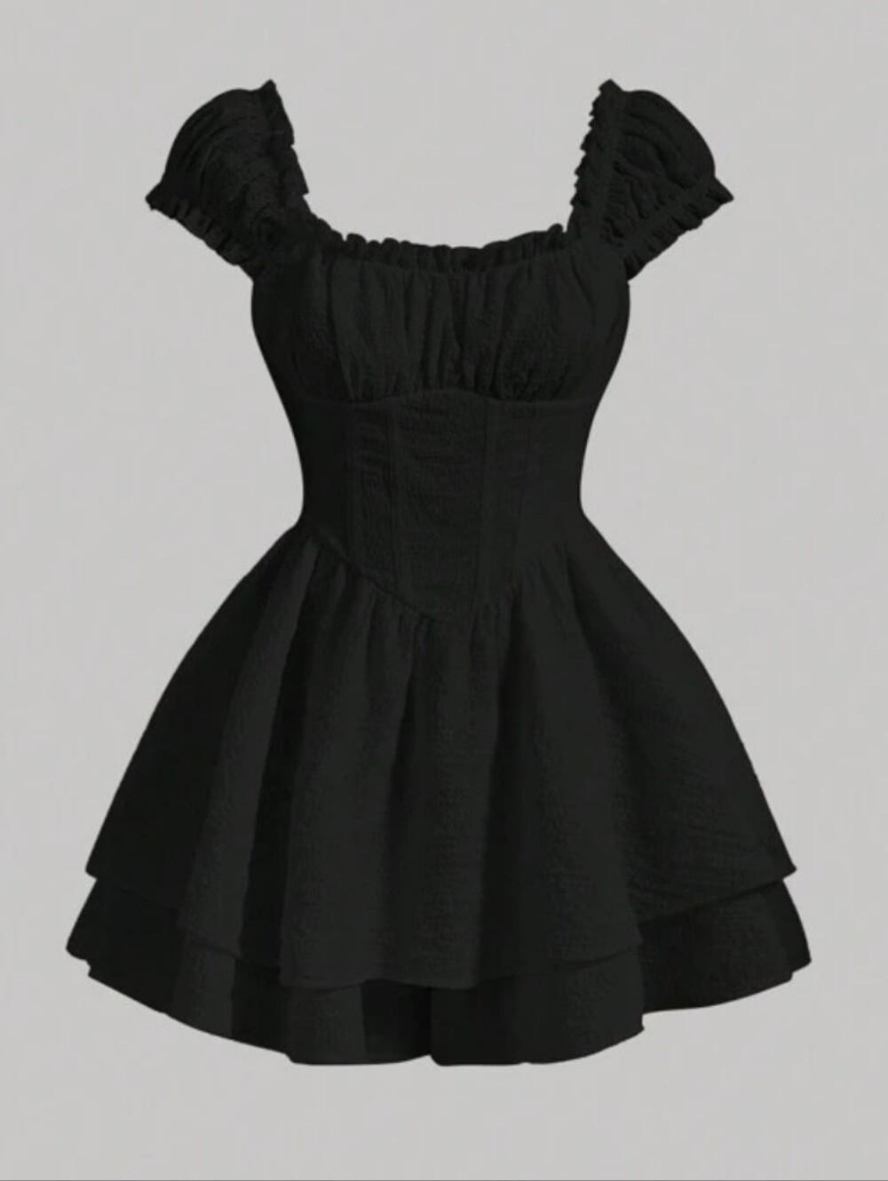 SHEIN MOD | Frill Trim Ruched Bust Flare Hem Romper